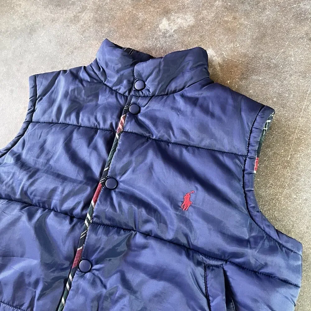 Y2K Polo Sport Ralph Lauren Reversible Navy/plaid Men’s Puffer Vest